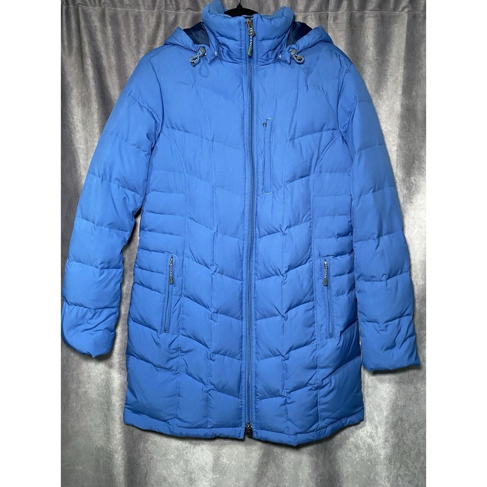 Lands End Down Sz Medium Women's Puffer Jacket Blue Hooded Down Winter Coat